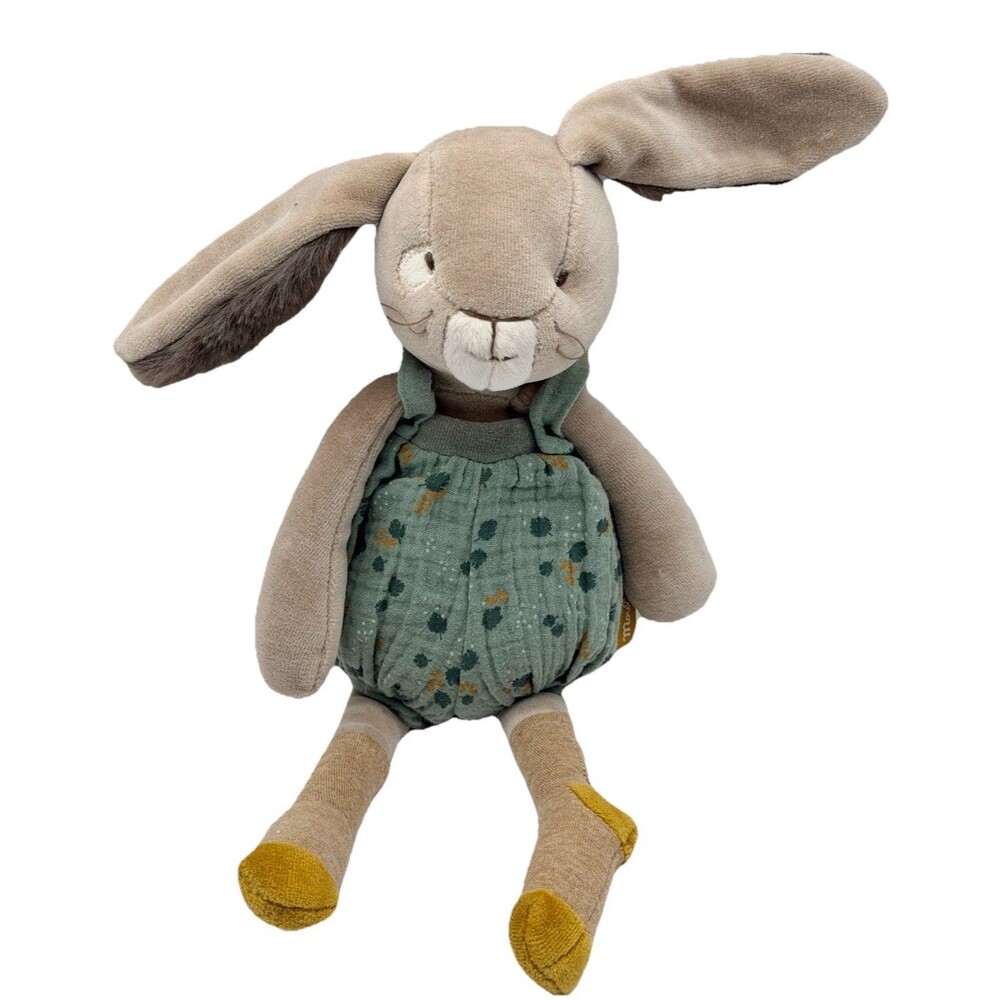 Moulin Roty Trois Petits Lapins Bunny Doll Velvety Plush In Sage Romper 13” Toy